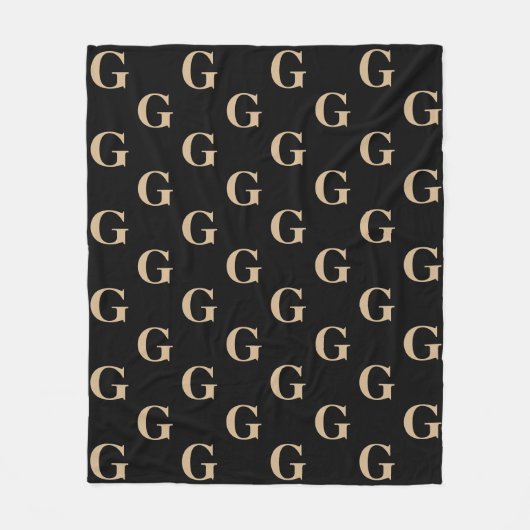 Schwarz-Beige-Monogramm-Muster Fleecedecke (Vorderseite)