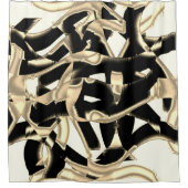 Schwarz-Beige-Schrott, zerstörte Bänder auf klarem Duschvorhang (Vorderseite)