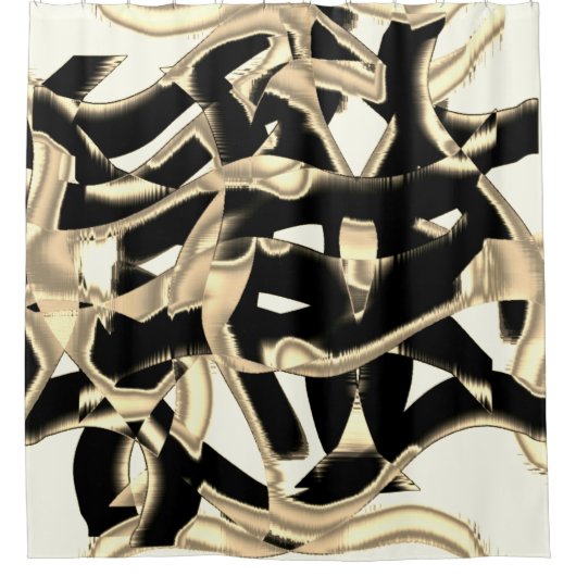 Schwarz-Beige-Schrott, zerstörte Bänder auf klarem Duschvorhang (Vorderseite)