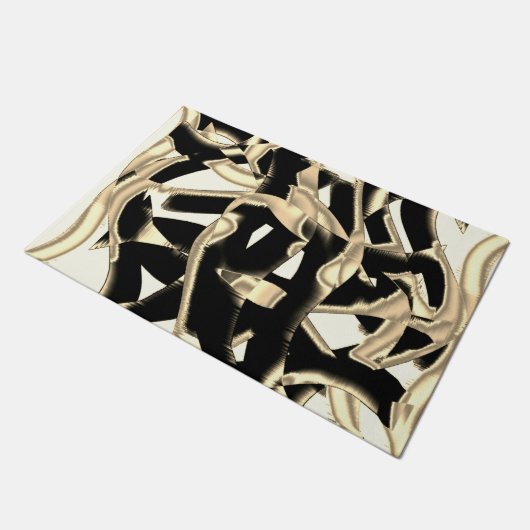 Schwarz-Beige-Schrott, zerstörte Bänder auf klarem Fußmatte (Schrägansicht)