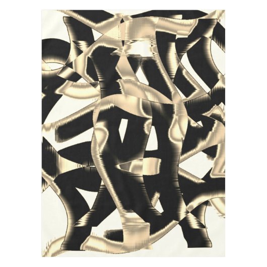 Schwarz-Beige-Schrott, zerstörte Bänder auf klarem Tischdecke (Vorderseite)