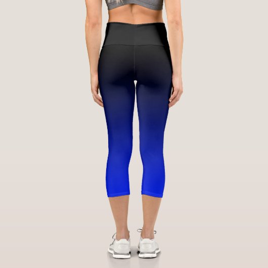 Schwarz bis Cobalt Blue Ombre Farbstoff Capri Leggings (Rückseite)