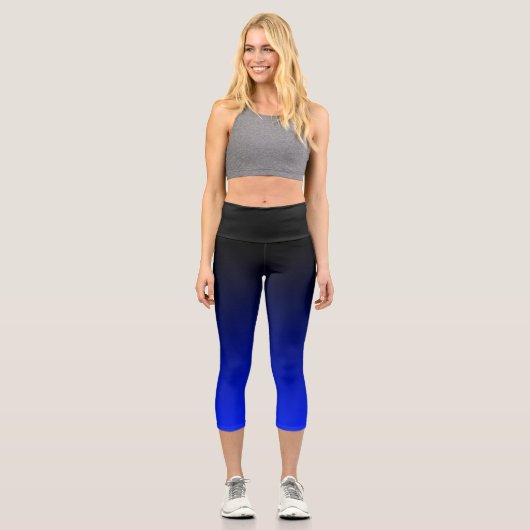 Schwarz bis Cobalt Blue Ombre Farbstoff Capri Leggings (Vorderseite)