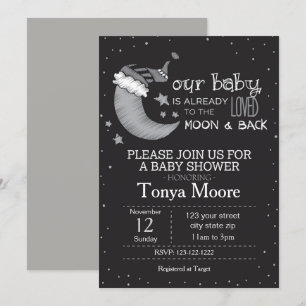 Schwarz Bis zum Mond und zurück Baby Shower Einlad Einladung