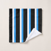 Schwarz Blassblau Weiß Streifen Badhandtuch Set (Waschlappen)