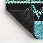 Schwarz/Blau Aquamarin Leopard Girly Glam Monogram Mousepad (Ecke)