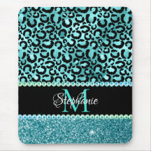 Schwarz/Blau Aquamarin Leopard Girly Glam Monogram