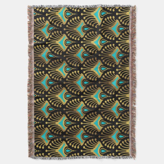 Schwarz-Blau-Art-Deco-Muster Decke (Vorderseite Vertikal)