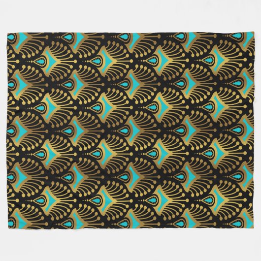 Schwarz-Blau-Art-Deco-Muster Fleecedecke (Vorderseite (Horizontal))