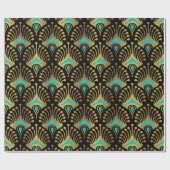 Schwarz-Blau-Art-Deco-Muster Geschenkpapier (Flach)