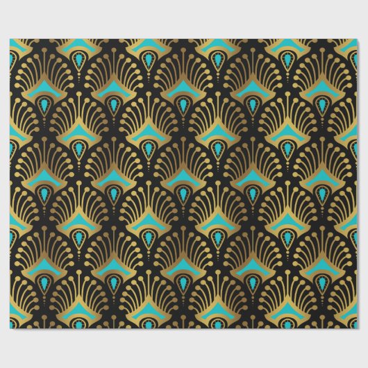 Schwarz-Blau-Art-Deco-Muster Geschenkpapier (Flach)