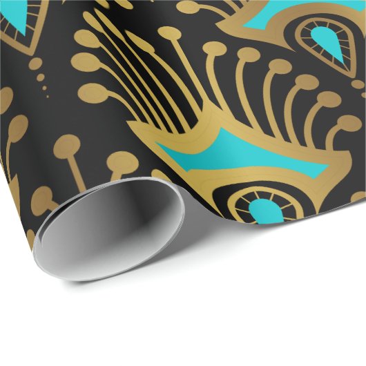 Schwarz-Blau-Art-Deco-Muster Geschenkpapier (Rolleneckpunkt)