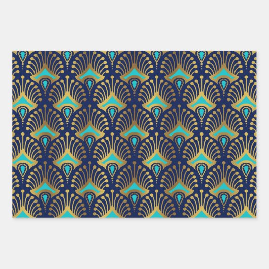 Schwarz-Blau-Art-Deco-Muster Geschenkpapier Set (Vorderseite 3)