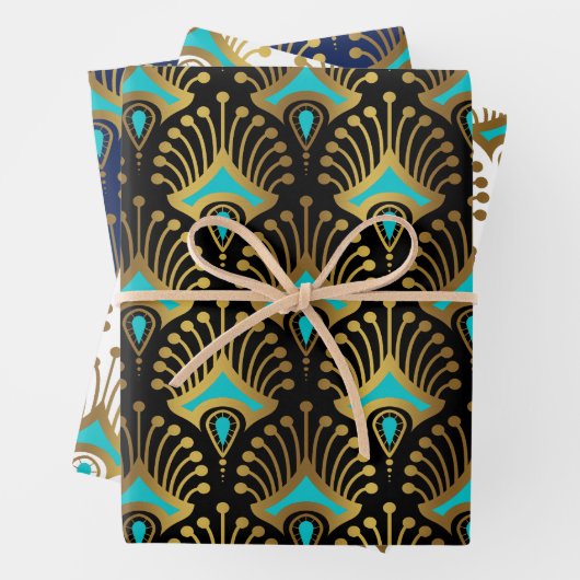 Schwarz-Blau-Art-Deco-Muster Geschenkpapier Set (Beispiel)
