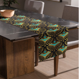 Schwarz-Blau-Art-Deco-Muster Großer Tischläufer