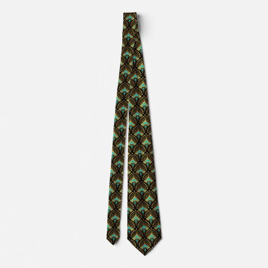 Schwarz-Blau-Art-Deco-Muster Krawatte (Rückseite)