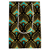 Schwarz-Blau-Art-Deco-Muster Mittlere Geschenktüte (Rückseite)