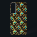 Schwarz-Blau-Art-Deco-Muster Samsung Galaxy Hülle<br><div class="desc">Gold und Blau Art Deco Muster auf schwarzem Hintergrund.</div>