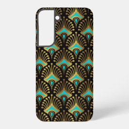 Schwarz-Blau-Art-Deco-Muster Samsung Galaxy Hülle