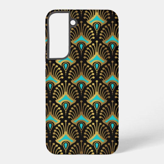 Schwarz-Blau-Art-Deco-Muster Samsung Galaxy Hülle (Rückseite)