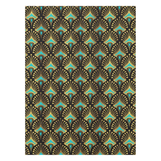 Schwarz-Blau-Art-Deco-Muster Tischdecke (Vorderseite)
