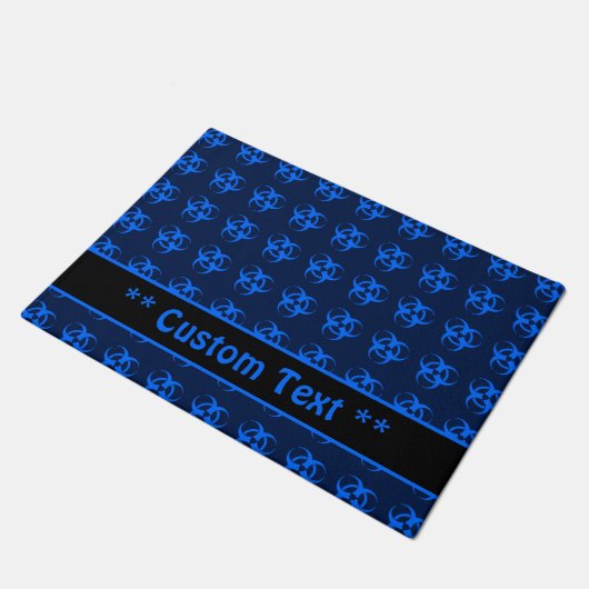 Schwarz/Blau-Biogefährdung-Symbol Doormat mit Text Fußmatte (Schrägansicht)