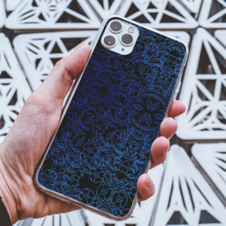 Schwarz-Blau-Blume-Muster einzigartig ästhetisch Case-Mate iPhone 14 Pro Max Hülle