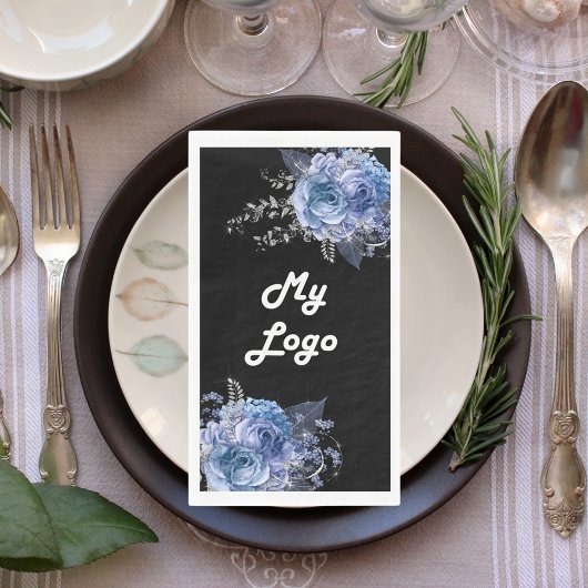 Schwarz-Blau-Blumen-Firmenlogo Serviette