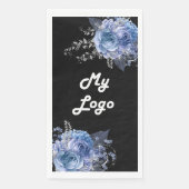 Schwarz-Blau-Blumen-Firmenlogo Serviette (Vorderseite)