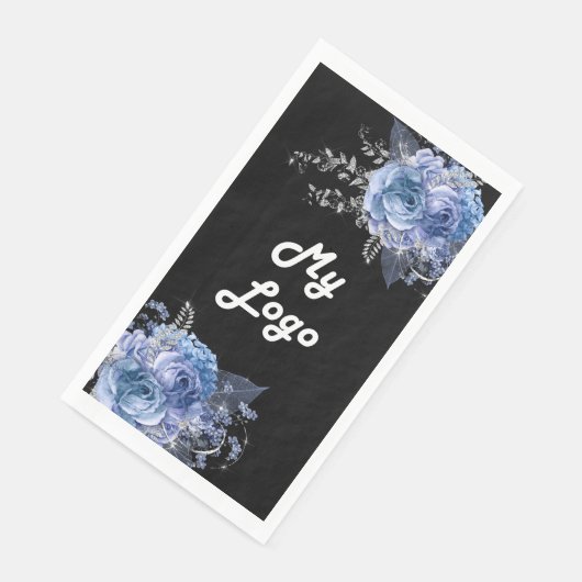 Schwarz-Blau-Blumen-Firmenlogo Serviette (Ecke)