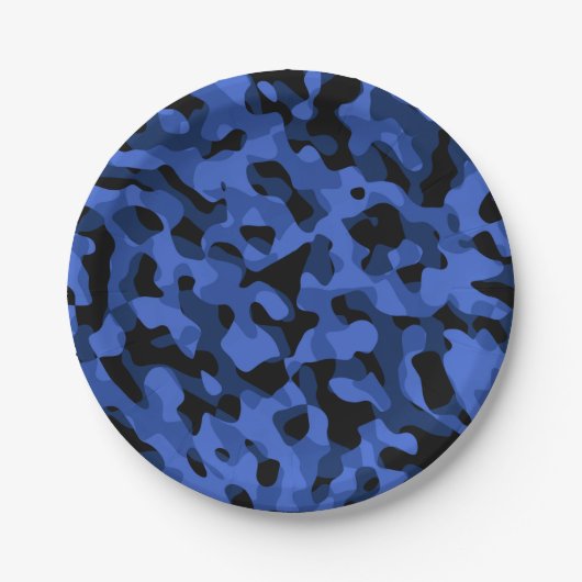 Schwarz-Blau-Camouflage-Druckmuster Pappteller (Vorderseite)