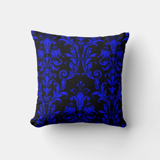Schwarz-Blau-Damask-Wirbel 2 Kissen (Vorderseite)