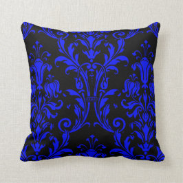 Schwarz-Blau-Damask-Wirbel 2 Kissen