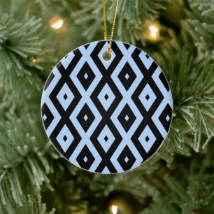 Schwarz-Blau-Diamantmuster Keramik Ornament