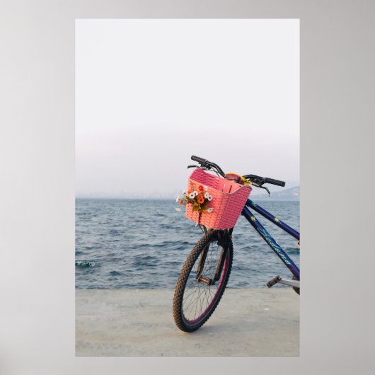 Schwarz-Blau-Fahrrad mit Korb Poster (Vorne)