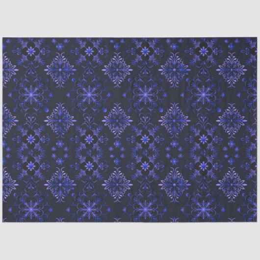 Schwarz-Blau-Flora-Schneeflocken Weihnachten Seidenpapier (Vorderseite)