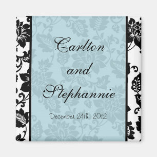 Schwarz/Blau Floral Damask Hochzeitsmagnet Gefalle Magnet