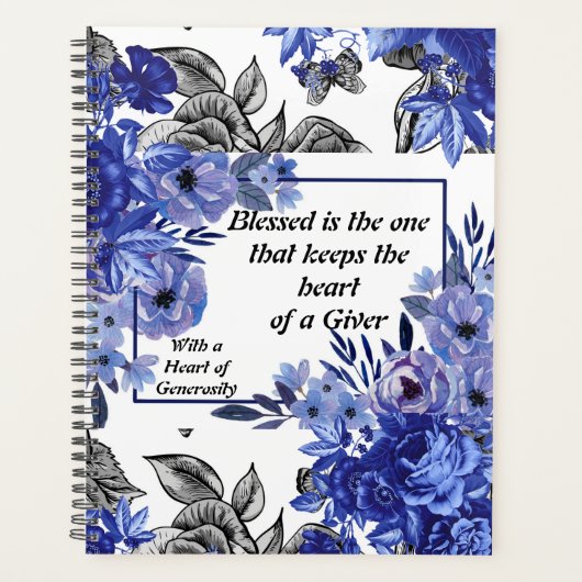 Schwarz/Blau Floral Watercolor Geschäftsplaner Planer (Vorderseite)