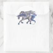 Schwarz-Blau-Flügel-Einhorn Runder Aufkleber (Tasche)