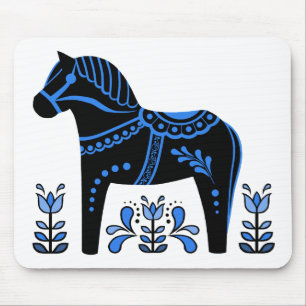 Schwarz/Blau Folk Dala Pferd/Folk Friesian Mousepad