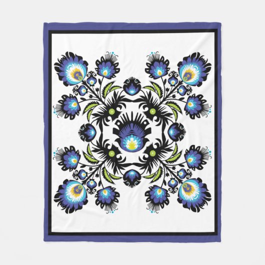 🖤💙 Schwarz-Blau-Folklorekomposition auf Weiß Fleecedecke (Vorderseite)