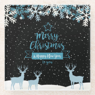 Schwarz Blau Frohe Weihnachten Glasuntersetzer