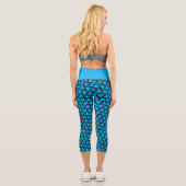 Schwarz-Blau-Geometrisches Sternmuster Capri Leggings (Rückseite)