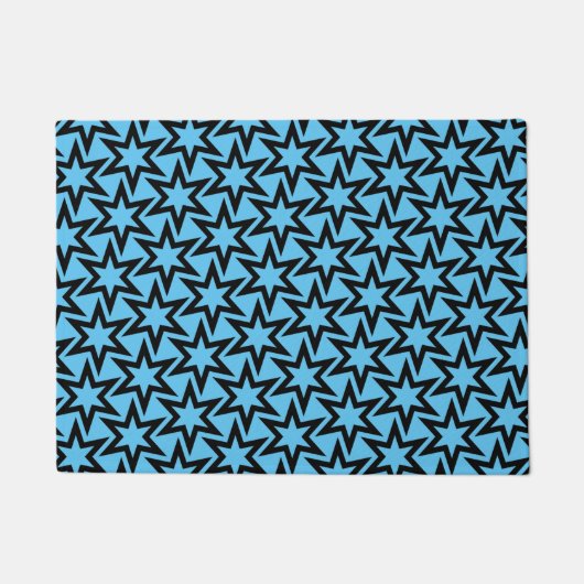 Schwarz-Blau-geometrisches Sternmuster Fußmatte (Vorderseite)