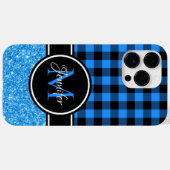 Schwarz-Blau-Glitzer Buffalo Kariert Monogram Case-Mate iPhone Hülle (Rückseite (Horizontal))