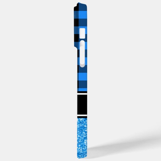 Schwarz-Blau-Glitzer Buffalo Kariert Monogram Case-Mate iPhone Hülle (Rückseite / Links)