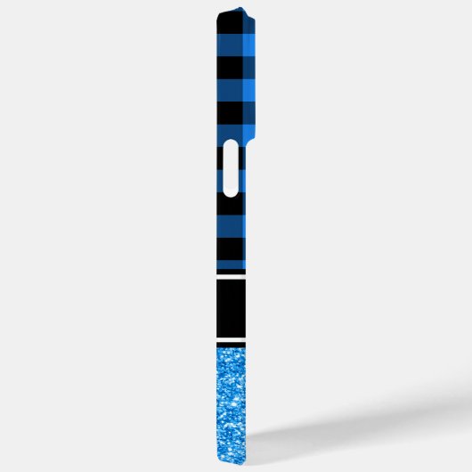 Schwarz-Blau-Glitzer Buffalo Kariert Monogram Case-Mate iPhone Hülle (Rückseite / Rechts)