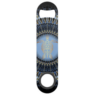 Schwarz Blau Gold Mandala Schildkröte Küste Speed Flaschenöffner