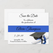 Schwarz-Blau-Graduierungskappe und Tassel Save The Date (Vorne/Hinten)
