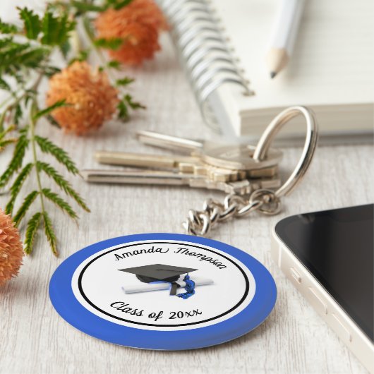 Schwarz-Blau-Graduierungskappe und Tassel Schlüsselanhänger (Seite)